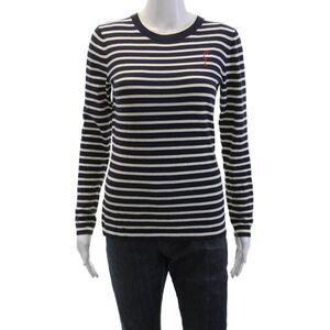Grey Jason Wu Womens Striped Crew Neck Long Sleeve Blouse Top Navy Size S